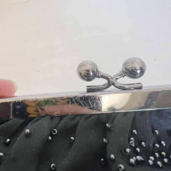 Vintage Express Black Beaded Clutch Silver Clasp Evening Bag - Picture 6 of 6